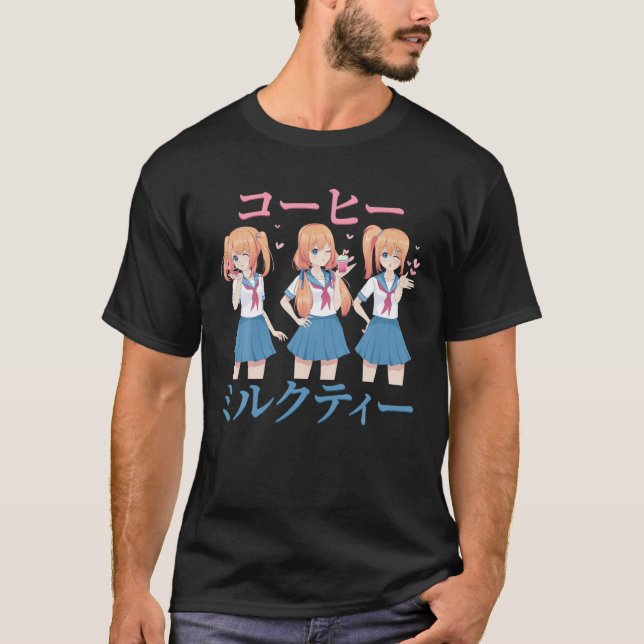 Anime School Girl - Milchtee - Kaffee - Japanisch  T-Shirt (Vorderseite)