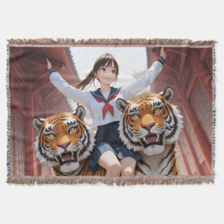 Anime-Schulmädchen reitet auf einem zweiköpfigen B Decke