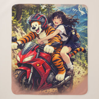 Anime-Schulmädchen und Tiger-Motorradfahrt – Sherpadecke