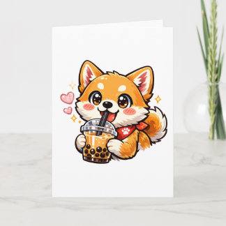Anime Shiba Inu trinkt Bubble Tea Kawaii Aufkleber Karte