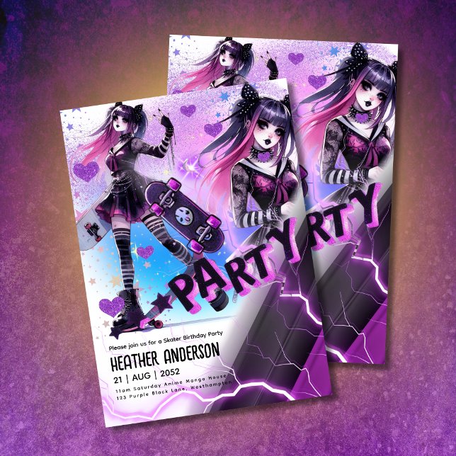 Anime Skater Girl Birthday Party Skateboarding (Von Creator hochgeladen)