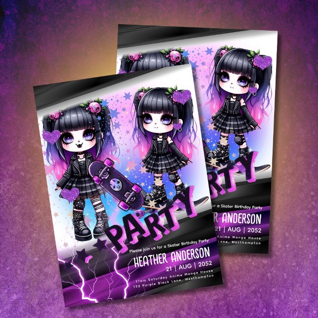 Anime Skater Girl Birthday Party Skateboarding (Von Creator hochgeladen)