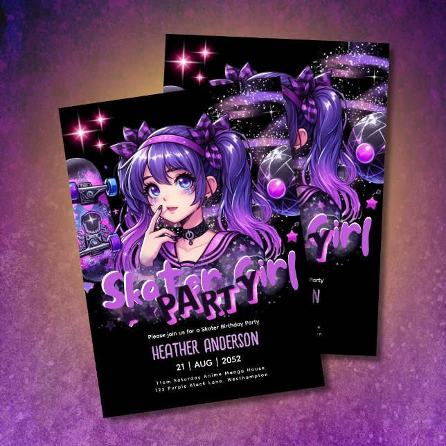 Anime Skater Girl Birthday Party Skateboarding (Von Creator hochgeladen)