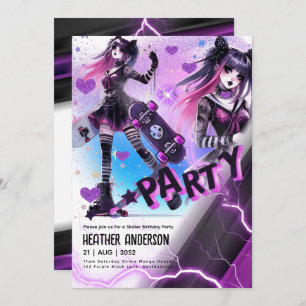 Anime Skater Girl Birthday Party Skateboarding Einladung