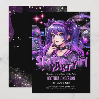 Anime Skater Girl Birthday Party Skateboarding Einladung