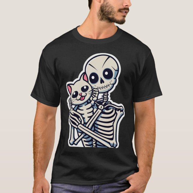 Anime Skeleton Holding a Cat Shirt Lazy Halloween (Vorderseite)