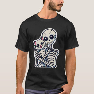 Anime Skeleton Holding a Cat Shirt Lazy Halloween