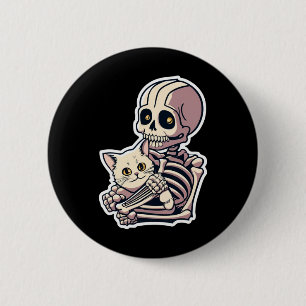 Anime Skeleton Holding a Cat Shirt Lazy Halloween Button