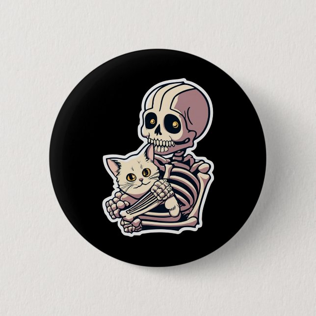 Anime Skeleton Holding a Cat Shirt Lazy Halloween Button (Vorderseite)