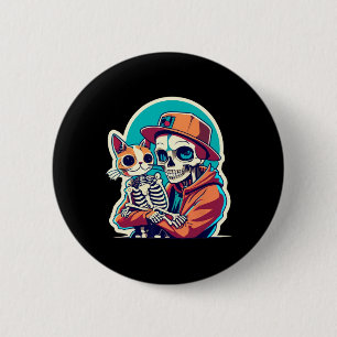 Anime Skeleton Holding a Cat Shirt Lazy Halloween Button