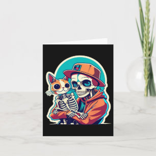 Anime Skeleton Holding a Cat Shirt Lazy Halloween Karte