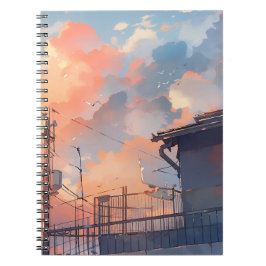 Anime-Sonnenuntergang - Ästhetische Stadtlandschaf Notizblock
