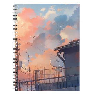 Anime-Sonnenuntergang - Ästhetische Stadtlandschaf Notizblock