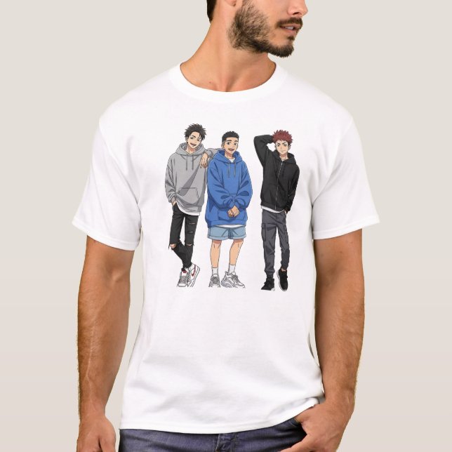 Anime Squad Goals T-Shirt - Drei Freunde   (Vorderseite)