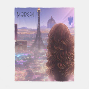 Anime-Stadtmädchen Tagträumend über die Skyline bl Fleecedecke