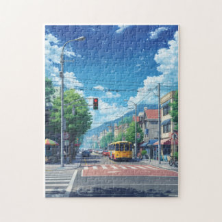 Anime-Stadtstraße-Puzzle – Heller Sommer bis zu Puzzle