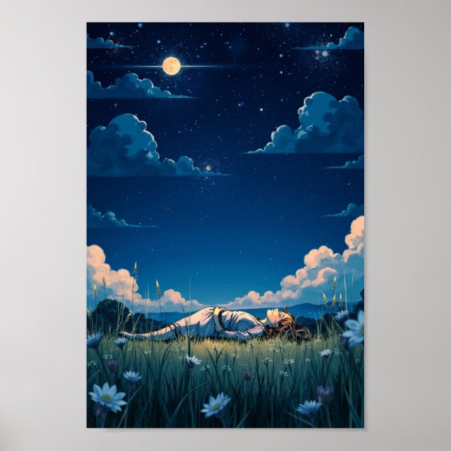 Anime Starry Night Meadow Wall Art Poster (Vorne)