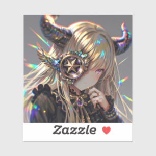 Anime Steampunk Horned Beauty mit Star Monocle Aufkleber