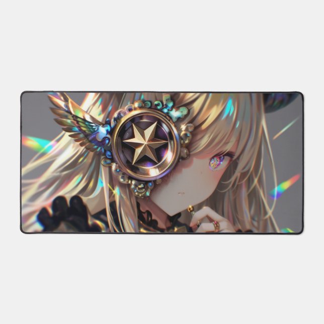 Anime Steampunk Horned Beauty mit Star Monocle Schreibtischunterlage (Vorderseite)