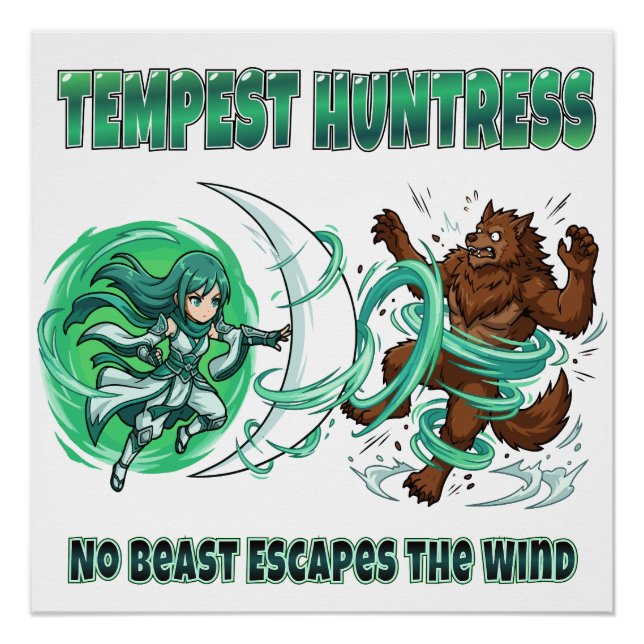 Anime-Stil Tempest-Jägerin gegen Werwolf-Wind-Schl Poster (Vorderseite)
