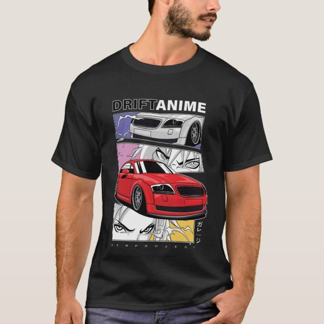 Anime Street Racing Car Illustration Art T-Shirt (Vorderseite)