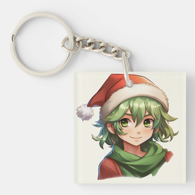 Anime Style Christmas Elf Portrait Schlüsselanhänger (Vorderseite)