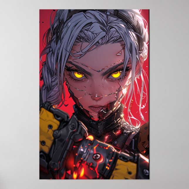 Anime Style Concept Art on Red Background Poster (Vorne)