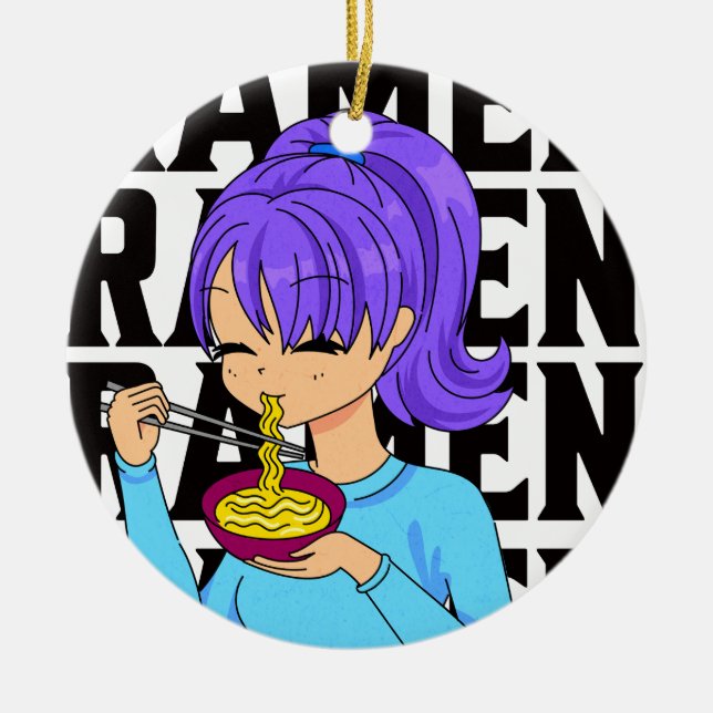 Anime style girl aß Noodles schwarzen Text Keramik Ornament (Vorne)