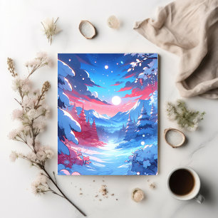 Anime Style Winter Mountain Art Snowy Night Scene Postkarte