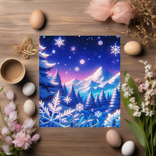 Anime Style Winter Mountain Art Snowy Night Scene Postkarte