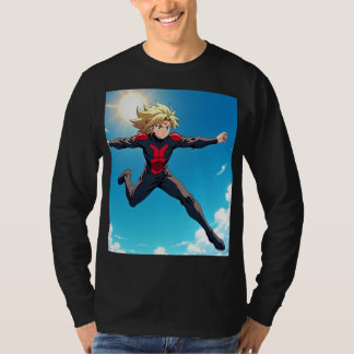 Anime-Superheld fliegt am Himmel – Blondes Haar Er T-Shirt