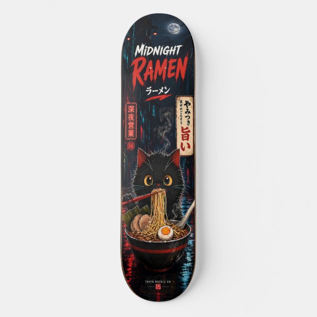 Anime Süße Japanische Ramen Katze Skateboard Deck (Vorderseite)