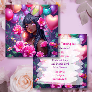 Anime-Thema Geburtstag eines afroamerikanischen Mä Einladung