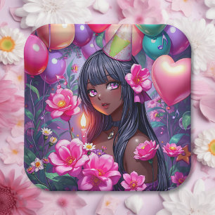 Anime Themed Birthday Girl of Color Pappteller