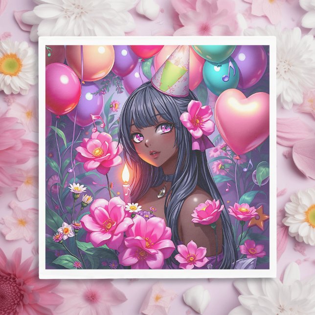 Anime Themed Birthday Girl of Color Serviette (Von Creator hochgeladen)