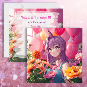 Anime Themed Birthday Girl Personalisiert Einladung