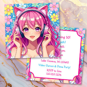 Anime Themed Girls Geburtstagsparty Einladung