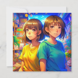 Anime Themed Twin Girls Geburtstagsparty Einladung