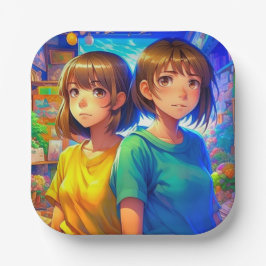 Anime Themed Twin Girls Geburtstagsparty Pappteller