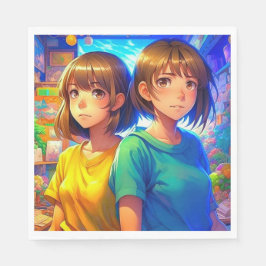 Anime Themed Twin Girls Geburtstagsparty Serviette