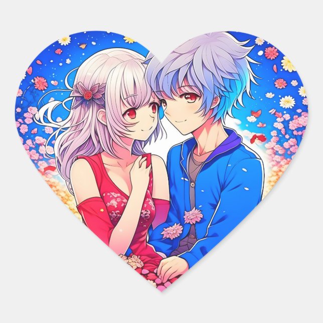 Anime Themed Valentinstag Party Herz-Aufkleber (Vorderseite)