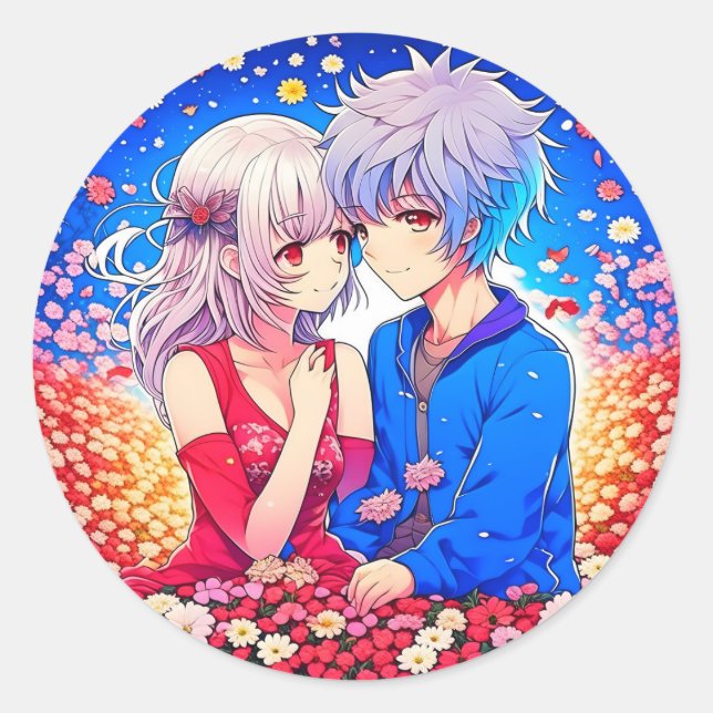 Anime Themed Valentinstag Party Runder Aufkleber (Vorderseite)