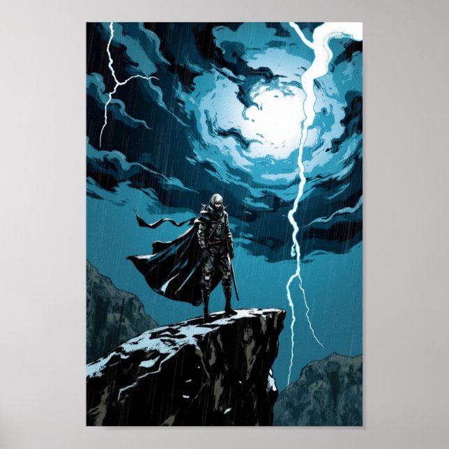Anime Thunderstorm Cliff Warrior Wall Art Poster (Vorne)