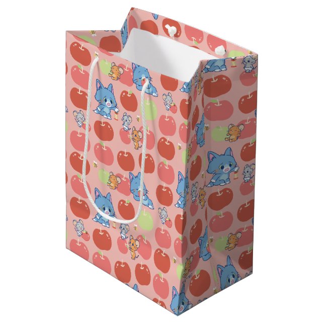 Anime Tom, Jerry und Tuffy Apple Pattern Mittlere Geschenktüte (Vorderseite Schrägansicht)