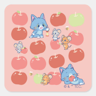 Anime Tom, Jerry und Tuffy Apple Pattern Quadratischer Aufkleber