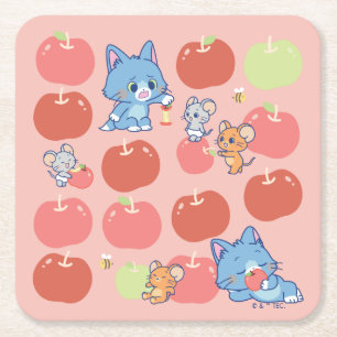 Anime Tom, Jerry und Tuffy Apple Pattern Rechteckiger Pappuntersetzer