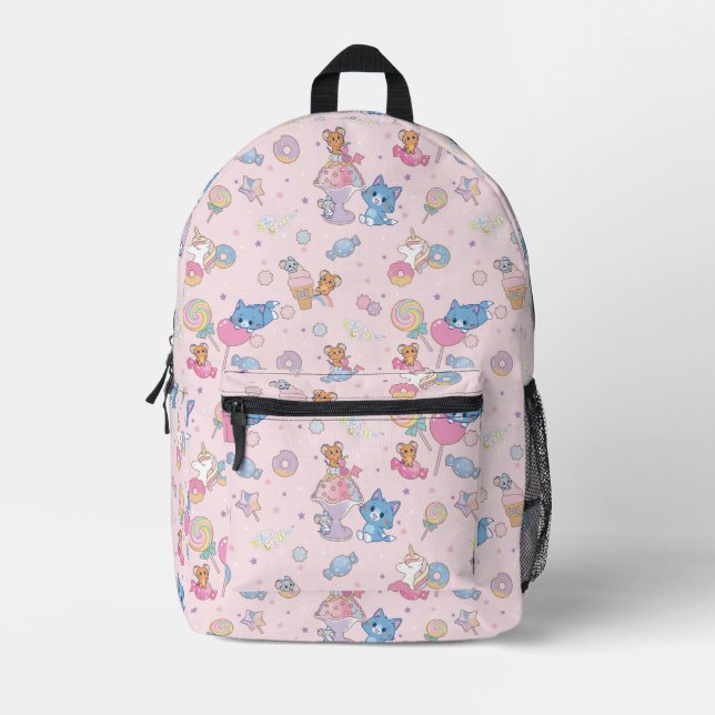 Anime Tom, Jerry und Tuffy Candyland Pattern Bedruckter Rucksack (Vorderseite)