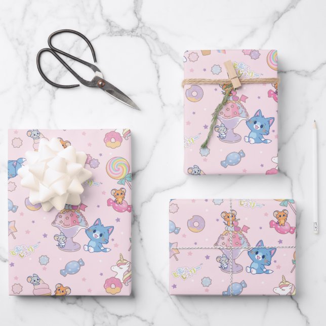 Anime Tom, Jerry und Tuffy Candyland Pattern Geschenkpapier Set (Vorderseite)