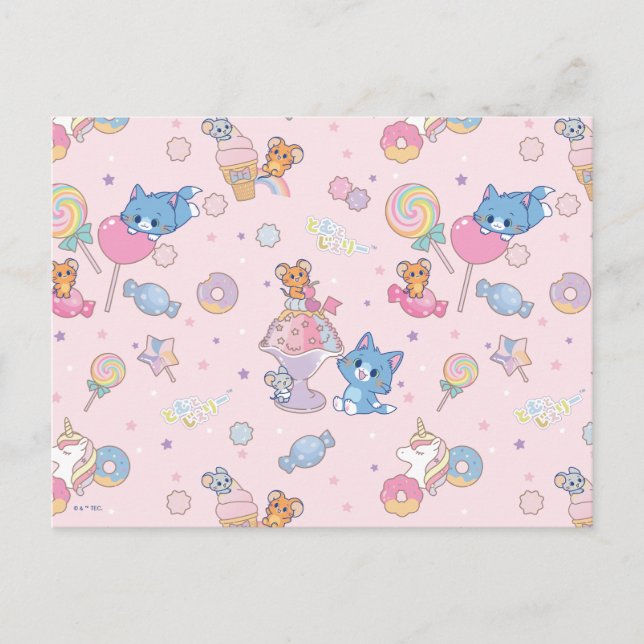 Anime Tom, Jerry und Tuffy Candyland Pattern Postkarte (Vorderseite)