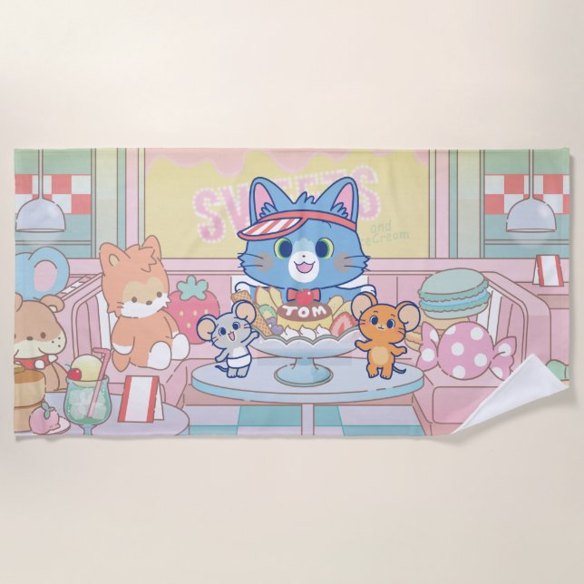Anime Tom, Jerry und Tuffy Dessert Parlor Strandtuch (Vorderseite)